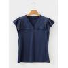 image:imageDokotoo Womens Tops Casual VNeck Pleated Short Sleeve Blouses Patchwork Hollow Out Ruffle Lace ShirtsBlue