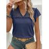 image:imageDokotoo Womens Tops Casual VNeck Pleated Short Sleeve Blouses Patchwork Hollow Out Ruffle Lace ShirtsBlue