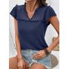 image:imageDokotoo Womens Tops Casual VNeck Pleated Short Sleeve Blouses Patchwork Hollow Out Ruffle Lace ShirtsBlue