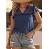 image:imageDokotoo Womens Tops Casual VNeck Pleated Short Sleeve Blouses Patchwork Hollow Out Ruffle Lace ShirtsBlue