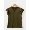 image:imageDokotoo Womens Tops Casual VNeck Pleated Short Sleeve Blouses Patchwork Hollow Out Ruffle Lace ShirtsGreen
