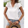 image:imageDokotoo Womens Tops Casual VNeck Pleated Short Sleeve Blouses Patchwork Hollow Out Ruffle Lace ShirtsWhite