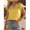 image:imageDokotoo Womens Tops Casual VNeck Pleated Short Sleeve Blouses Patchwork Hollow Out Ruffle Lace ShirtsYellow