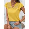 image:imageDokotoo Womens Tops Casual VNeck Pleated Short Sleeve Blouses Patchwork Hollow Out Ruffle Lace ShirtsYellow