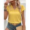 image:imageDokotoo Womens Tops Casual VNeck Pleated Short Sleeve Blouses Patchwork Hollow Out Ruffle Lace ShirtsYellow