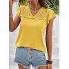 image:imageDokotoo Womens Tops Casual VNeck Pleated Short Sleeve Blouses Patchwork Hollow Out Ruffle Lace ShirtsYellow