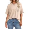 image:imageDokotoo Womens Tops Cute Lace Summer Short Sleeves Oversized Casual T Shirts Lace PocketsApricot