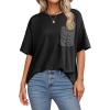 image:imageDokotoo Womens Tops Cute Lace Summer Short Sleeves Oversized Casual T Shirts Lace PocketsBlack