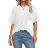 image:imageDokotoo Womens Tops Cute Lace Summer Short Sleeves Oversized Casual T Shirts Lace PocketsWhite