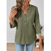 image:imageDokotoo Womens Tops Spring Summer 34 Length Sleeve Fashion TShirts V Neck Button Down Dressy Casual Loose Basic Tee BlousesArmy Green