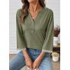 image:imageDokotoo Womens Tops Spring Summer 34 Length Sleeve Fashion TShirts V Neck Button Down Dressy Casual Loose Basic Tee BlousesArmy Green