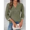 image:imageDokotoo Womens Tops Spring Summer 34 Length Sleeve Fashion TShirts V Neck Button Down Dressy Casual Loose Basic Tee BlousesArmy Green
