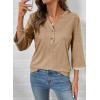 image:imageDokotoo Womens Tops Spring Summer 34 Length Sleeve Fashion TShirts V Neck Button Down Dressy Casual Loose Basic Tee BlousesBeige