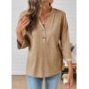 image:imageDokotoo Womens Tops Spring Summer 34 Length Sleeve Fashion TShirts V Neck Button Down Dressy Casual Loose Basic Tee BlousesBeige