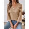image:imageDokotoo Womens Tops Spring Summer 34 Length Sleeve Fashion TShirts V Neck Button Down Dressy Casual Loose Basic Tee BlousesBeige