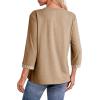 image:imageDokotoo Womens Tops Spring Summer 34 Length Sleeve Fashion TShirts V Neck Button Down Dressy Casual Loose Basic Tee BlousesBeige