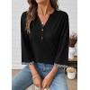 image:imageDokotoo Womens Tops Spring Summer 34 Length Sleeve Fashion TShirts V Neck Button Down Dressy Casual Loose Basic Tee BlousesBlack