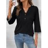 image:imageDokotoo Womens Tops Spring Summer 34 Length Sleeve Fashion TShirts V Neck Button Down Dressy Casual Loose Basic Tee BlousesBlack