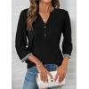 image:imageDokotoo Womens Tops Spring Summer 34 Length Sleeve Fashion TShirts V Neck Button Down Dressy Casual Loose Basic Tee BlousesBlack