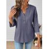image:imageDokotoo Womens Tops Spring Summer 34 Length Sleeve Fashion TShirts V Neck Button Down Dressy Casual Loose Basic Tee BlousesBlue