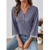 image:imageDokotoo Womens Tops Spring Summer 34 Length Sleeve Fashion TShirts V Neck Button Down Dressy Casual Loose Basic Tee BlousesBlue