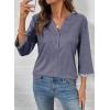 image:imageDokotoo Womens Tops Spring Summer 34 Length Sleeve Fashion TShirts V Neck Button Down Dressy Casual Loose Basic Tee BlousesBlue