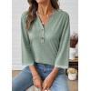 image:imageDokotoo Womens Tops Spring Summer 34 Length Sleeve Fashion TShirts V Neck Button Down Dressy Casual Loose Basic Tee BlousesGreen