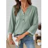 image:imageDokotoo Womens Tops Spring Summer 34 Length Sleeve Fashion TShirts V Neck Button Down Dressy Casual Loose Basic Tee BlousesGreen