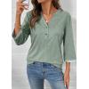 image:imageDokotoo Womens Tops Spring Summer 34 Length Sleeve Fashion TShirts V Neck Button Down Dressy Casual Loose Basic Tee BlousesGreen