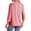 image:imageDokotoo Womens Tops Spring Summer 34 Length Sleeve Fashion TShirts V Neck Button Down Dressy Casual Loose Basic Tee BlousesPink