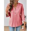 image:imageDokotoo Womens Tops Spring Summer 34 Length Sleeve Fashion TShirts V Neck Button Down Dressy Casual Loose Basic Tee BlousesPink