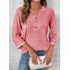 image:imageDokotoo Womens Tops Spring Summer 34 Length Sleeve Fashion TShirts V Neck Button Down Dressy Casual Loose Basic Tee BlousesPink