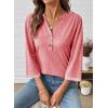 image:imageDokotoo Womens Tops Spring Summer 34 Length Sleeve Fashion TShirts V Neck Button Down Dressy Casual Loose Basic Tee BlousesPink