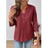 image:imageDokotoo Womens Tops Spring Summer 34 Length Sleeve Fashion TShirts V Neck Button Down Dressy Casual Loose Basic Tee BlousesRed