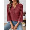 image:imageDokotoo Womens Tops Spring Summer 34 Length Sleeve Fashion TShirts V Neck Button Down Dressy Casual Loose Basic Tee BlousesRed