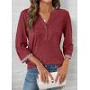 image:imageDokotoo Womens Tops Spring Summer 34 Length Sleeve Fashion TShirts V Neck Button Down Dressy Casual Loose Basic Tee BlousesRed