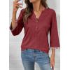 image:imageDokotoo Womens Tops Spring Summer 34 Length Sleeve Fashion TShirts V Neck Button Down Dressy Casual Loose Basic Tee BlousesRed