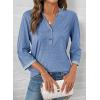 image:imageDokotoo Womens Tops Spring Summer 34 Length Sleeve Fashion TShirts V Neck Button Down Dressy Casual Loose Basic Tee BlousesSky Blue