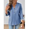 image:imageDokotoo Womens Tops Spring Summer 34 Length Sleeve Fashion TShirts V Neck Button Down Dressy Casual Loose Basic Tee BlousesSky Blue