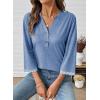 image:imageDokotoo Womens Tops Spring Summer 34 Length Sleeve Fashion TShirts V Neck Button Down Dressy Casual Loose Basic Tee BlousesSky Blue