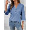 image:imageDokotoo Womens Tops Spring Summer 34 Length Sleeve Fashion TShirts V Neck Button Down Dressy Casual Loose Basic Tee BlousesSky Blue
