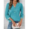 image:imageDokotoo Womens Tops Spring Summer 34 Length Sleeve Fashion TShirts V Neck Button Down Dressy Casual Loose Basic Tee BlousesTurquoise