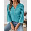 image:imageDokotoo Womens Tops Spring Summer 34 Length Sleeve Fashion TShirts V Neck Button Down Dressy Casual Loose Basic Tee BlousesTurquoise