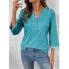 image:imageDokotoo Womens Tops Spring Summer 34 Length Sleeve Fashion TShirts V Neck Button Down Dressy Casual Loose Basic Tee BlousesTurquoise