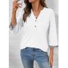 image:imageDokotoo Womens Tops Spring Summer 34 Length Sleeve Fashion TShirts V Neck Button Down Dressy Casual Loose Basic Tee BlousesWhite