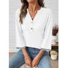 image:imageDokotoo Womens Tops Spring Summer 34 Length Sleeve Fashion TShirts V Neck Button Down Dressy Casual Loose Basic Tee BlousesWhite