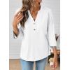 image:imageDokotoo Womens Tops Spring Summer 34 Length Sleeve Fashion TShirts V Neck Button Down Dressy Casual Loose Basic Tee BlousesWhite