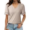 image:imageDokotoo Womens Tops Summer Casual Short Sleeve V Neck Lace Shirts Dressy Eyelet Embroidery BlousesLight Khaki