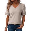 image:imageDokotoo Womens Tops Summer Casual Short Sleeve V Neck Lace Shirts Dressy Eyelet Embroidery BlousesLight Khaki