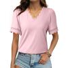 image:imageDokotoo Womens Tops Summer Casual Short Sleeve V Neck Lace Shirts Dressy Eyelet Embroidery BlousesPink